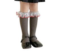 HINAYOSAN Chaussettes montantes en dentelle à volants pour filles de 3 à 13 ans - Jambières respirantes - Bas de mollet tendance pour tout-petits, café, Taille unique