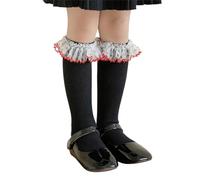 HINAYOSAN Chaussettes montantes en dentelle à volants pour filles de 3 à 13 ans - Jambières respirantes - Bas de mollet tendance pour tout-petits, Noir , taille unique