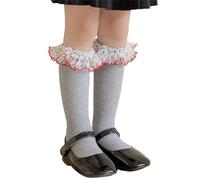 HINAYOSAN Chaussettes montantes en dentelle à volants pour filles de 3 à 13 ans - Jambières respirantes - Bas de mollet tendance pour tout-petits, gris clair, Taille unique