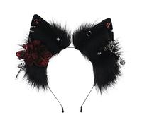 HINAYOSAN Créoles à cheveux en forme d'oreille de loup avec fleurs et boucles d'oreilles pour cosplay, fête costumée, couvre-chefs pour adolescents, adultes, femmes, adorables animaux de dessin animé