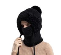 HINAYOSAN Écharpe douce et chaude en crochet à capuche pour femme - Chapeau coupe-vent avec couvre-cou, Noir , S/L