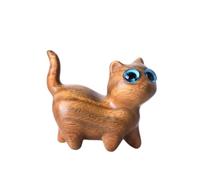 HINAYOSAN Élégante statue de chat en bois avec yeux distinctifs - Figurine de chaton miniature de bureau pour la décoration artistique de la maison ou du bureau