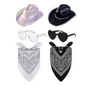 HINAYOSAN Ensemble tendance avec chapeau de cowboy et lunettes de soleil - Parfait pour les festivals de musique et les fêtes