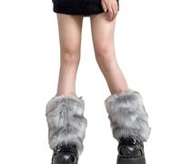 HINAYOSAN Jambières pour femmes et filles, en fausse fourrure, jambières, talons longs, bottes avec élastique, une paire de couvre-bottes de carnaval, uniforme Y2K JK, gris noir, short