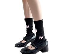 HINAYOSAN Jambières pour femmes et filles, femmes et filles style ballet en tricot côtelé extensible Jambières japonaises esthétiques douces 3D papillon couvre-jambes sans pieds, Chaussette noire, M