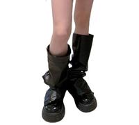 HINAYOSAN Jambières pour femmes et filles Harajuku Punk en cuir synthétique avec boutons latéraux baggy grunge, guêtres sans pieds, couvre-bottes larges, Noir , M