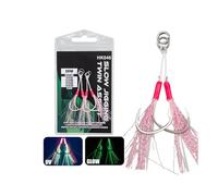 HINAYOSAN Lot de 2 hameçons d'aide à la pêche en eau salée double jigging lent rapidement pour eau salée douce et lumineuse