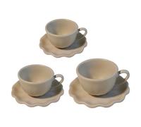 HINAYOSAN Lot de 3 tasses à café miniatures et soucoupes avec bordure florale pour maison de poupée, accessoires de scène, paysage, boisson, maison de poupée, tasses à café et soucoupes
