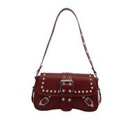 HINAYOSAN Sac à bandoulière à rivets tendance, sacs à main en cuir avec sangle réglable, petit sac Hobos pour femme, Rouge, One Size