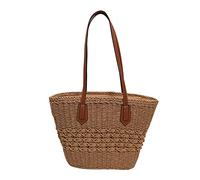 HINAYOSAN Sac à main en paille creuse tendance pour femme - Grande capacité - Pour vacances - Plage - Vintage - Sac fourre-tout en paille pour femme - Petit, Couleur café., One Size