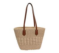 HINAYOSAN Sac à main en paille creuse tendance pour femme - Grande capacité - Pour vacances - Plage - Vintage - Sac fourre-tout en paille pour femme - Petit, beige, One Size