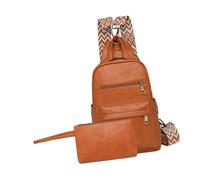 HINAYOSAN Sac de poitrine rétro et ensemble de maquillage pour femme Sac à dos tendance en cuir PU grande capacité Sac à main à la mode, Marron jaunâtre., One Size