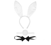 HINAYOSAN Serre-tête avec oreilles d'animaux et nœud papillon - Joli serre-tête de Pâques - Accessoires de costume d'Halloween - Accessoires de cosplay - Ensemble de bandeaux - Oreilles - Queue - Nœud