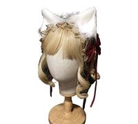 HINAYOSAN Serre-tête japonais en dentelle dorée avec nœud en ruban et oreilles de loup - Pour déguisement de cosplay