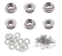 Hincell Lot de 150 écrous hexagonaux à bride dentelée en acier inoxydable 304 avec écrou de blocage hexagonal à bride dentelée et finition brillante