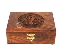 Hind Handicrafts Rosewood Boîte à bijoux en bois faite à la main avec gravure arbre de vie sculptée à la main pour femme/homme | Décoration d'intérieur Boîtes de rangement et organisateur (17,8 x 12,7