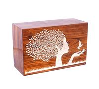 HIND HANDICRAFTS Rosewood Urnes funéraires en bois de rose fabriquées à la main pour cendres humaines pour adulte Grande taille - Urnes funéraires pour Columbarium - Arbre de vie oiseau volant - 637