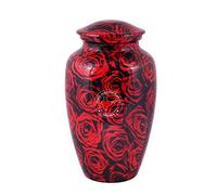 Hind Handicrafts Urne funéraire en aluminium avec rose pour cendres humaines adultes - Urne funéraire faite à la main pour cendres - Grande urne de Colombarie - Sac inclus - 200 cm³