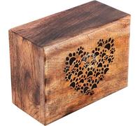 Hind Handicrafts Urne funéraire en bois de manguier vieilli gravé Urne pour cendres Boîte en bois pour photo (100 cubes en forme de patte de cœur)