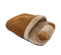 hindraem Lit de Chat Semi-fermé Retraite Confortable pour Chat Coton nid de Chat Semi-fermé gardant au Chaud en Hiver Petit nid, Couleur café, 65 * 50 cm
