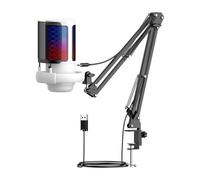 hindraem Microphone USB avec réduction de Bruit, Angle réglable, idéal pour Les podcasts et Les Conversations, avec Bras de Suspension Flexible et Bouton de