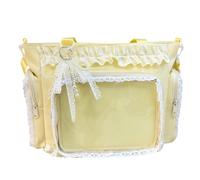 hindraem Sac cabas spacieux en nylon avec ruban tendance et bandoulière ajustable, pochette transparente à double écran style années 2000, jaune