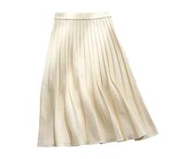 Hinewsa Jupe patineuse mi-longue plissée en cachemire mélangé, taille élastique, longueur mollet, rouge et bleu, ivoire, 36