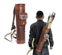 hinffinity Carquois en Cuir Véritable Monté Au Dos Traditionnel Arc Flèche Titulaire R avec Grande Poche À La Main Sangles Ceinture Sac (Brun)