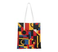 Hingor Composition en rouge, jaune, bleu et noir, sac fourre-tout en toile esthétique pour femme, mignon, tendance et réutilisable en toile pour l'école, le shopping, la gym, la bibliothèque et la