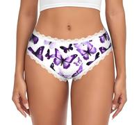 Hingor Culotte hipster à imprimé papillons blancs et violets pour femmes, bordures en dentelle, taille basse, sous-vêtements confortables S-XXL, blanc, XXL