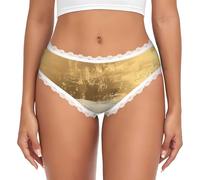 Hingor Culotte hipster pour femme avec imprimé bleu et blanc, bordures en dentelle, taille basse, sous-vêtements confortables S-XXL, blanc, XXL