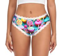 Hingor Culottes hipster colorées pour femme avec imprimé beignets et cupcakes et bordures en dentelle, taille basse, sous-vêtements confortables S-XXL, blanc, XXL