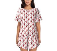 Hingor Ensemble de pyjama à manches courtes imprimé empreintes de mains sanglantes pour femmes, vêtements de nuit légers d'été à la maison, Noir , M