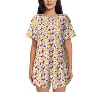 Hingor Ensemble de pyjama à manches courtes pour femme avec imprimé papillon léger pour l'été et la maison, Noir , S