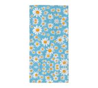 Hingor Petite serviette de bain douce avec imprimé marguerite blanche sur fond bleu clair pour le visage, la cuisine, la salle de sport, le spa