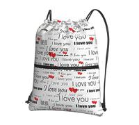 Hingor Sac à dos avec cordon de serrage et inscription « I Love You Words with Hearts » - Résistant à l'eau - Pour gym, shopping, sport, yoga