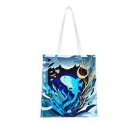 Hingor Sac fourre-tout en toile esthétique avec imprimé baleine bleu foncé pour femme, mignon, tendance et réutilisable pour l'école, le shopping, la gym, la bibliothèque et la plage