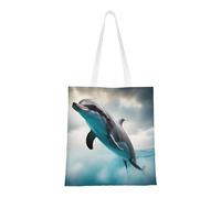 Hingor Sac fourre-tout en toile esthétique avec imprimé dauphin qui vous regarde, mignon, tendance et réutilisable pour l'école, le shopping, la gym, la bibliothèque et la plage
