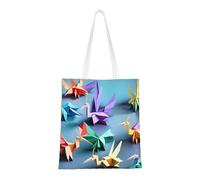 Hingor Sac fourre-tout en toile origami multicolore imprimé grues esthétiques pour femme, mignon, tendance et réutilisable pour l'école, le shopping, la gym, la bibliothèque et la plage