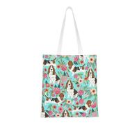 Hingor Sweet Basset Hound Sac fourre-tout en toile avec imprimé floral pour femme, mignon, tendance et réutilisable pour l'école, le shopping, la gym, la bibliothèque et la plage