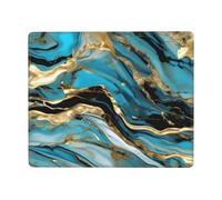 Hingor Tapis de souris imprimé marbre bleu turquoise doré avec bords cousus texturé lisse de qualité supérieure opération précise imperméable lavable base en caoutchouc antidérapant tapis de