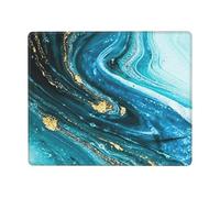 Hingor Tapis de souris imprimé marbre bleu turquoise doré avec bords cousus texturé lisse de qualité supérieure opération précise imperméable lavable base en caoutchouc antidérapant tapis de