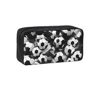 Hingor Trousse à crayons noire et blanche avec motif ballon de football imprimé grande capacité