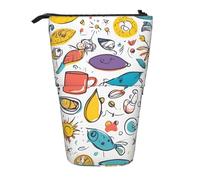 Hingor Trousse à crayons sur pied avec plumes colorées dessinées à la main sur fond blanc - Trousse à crayons télescopique - Porte-stylo - Trousse de maquillage portable pour l'école, le bureau, les