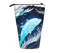 Hingor Trousse à crayons télescopique avec imprimé baleine bleu foncé - Pour l'école, le bureau, les cosmétiques