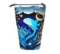 Hingor Trousse à crayons télescopique avec imprimé baleine bleu foncé - Pour l'école, le bureau, les cosmétiques