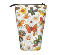 Hingor Trousse à crayons télescopique avec imprimé papillons et marguerites - Pour l'école, le bureau, les cosmétiques