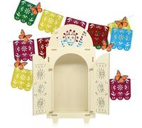 HINGTAI Ensemble de 10 décorations pour Le Jour des Morts, boîte en Bois avec 6 Papillons et 3 bannières pour décoration d'autel, Cadre Photo commémoratif, célébration