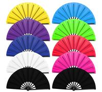 HINGTAI Lot de 10 éventails Pliables à Main, éventails claquants pour Danse en Ligne, Couleurs variées, Style Classique, décoratifs, pour Spectacles, Mariages, Amateurs de Danse