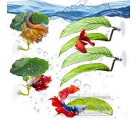 HINGTAI Lot de 5 Jouets pour Aquarium Betta Hamac en Plastique avec Plantes et Feuilles en Acrylique, Tunnel pour Aquarium, cachette pour avec ventouses de Rechange pour Dormir, se Reposer et
